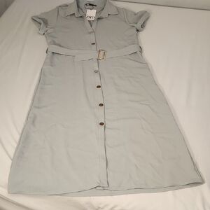 Zara Soft Gray Button-Down Midi Dress